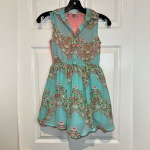 Knitworks Floral Kids Dress - Teal and Pink. Size 8